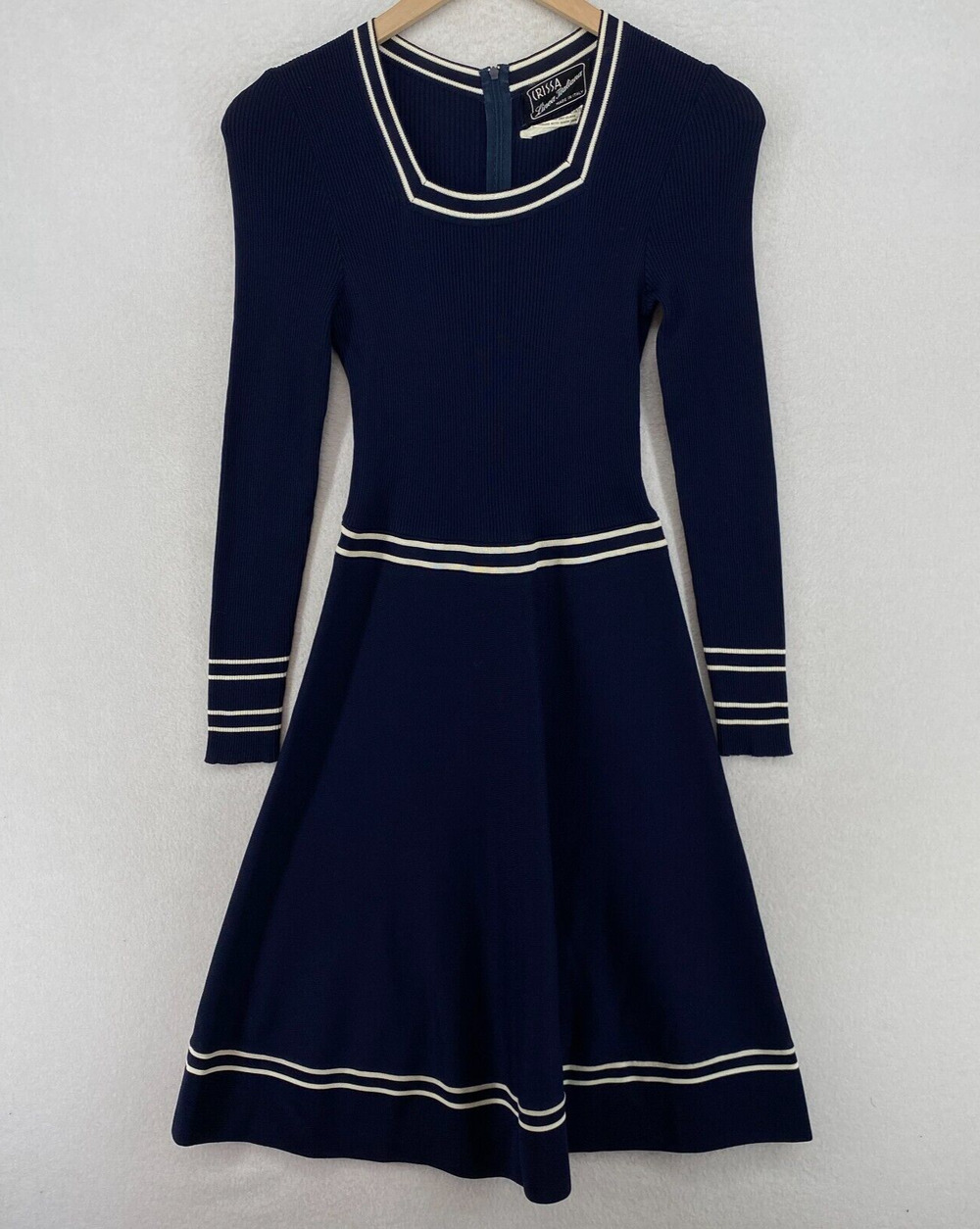 CRISSA Linea Italiana Dress S Sweater Knit Ribbed Square Neck Sweater Blue Italy
